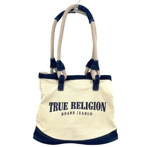 Vintage Y2k True Religion Canvas Coastal Shoulder Tote Bag